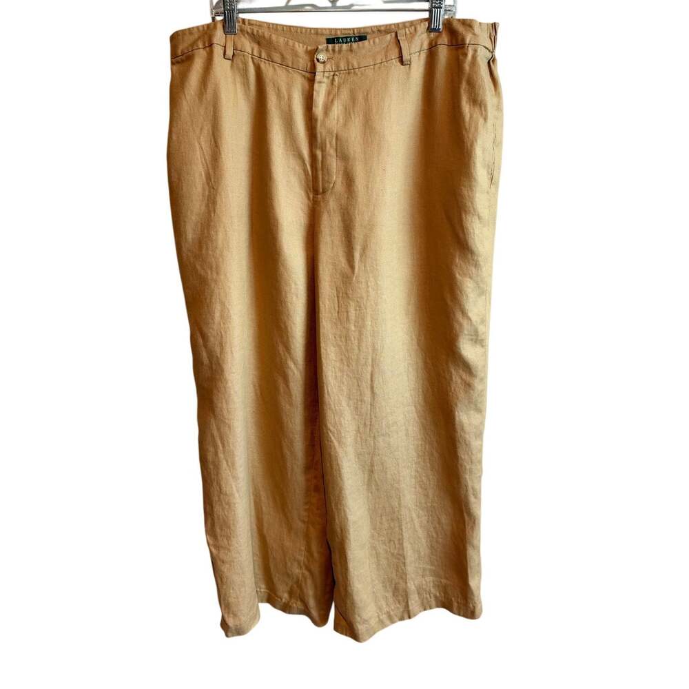 Lauren Ralph Lauren Linen Lined Wide Leg Pants Camel 20W
